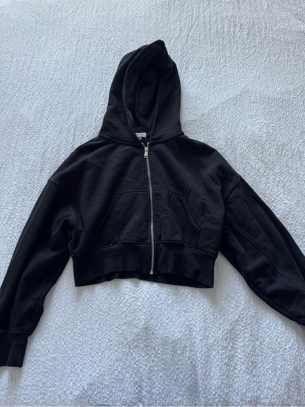 Garage Black Cropped Zip-Up Hoodie